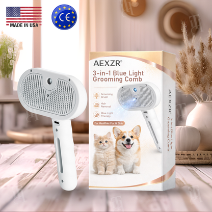 AEXZR® 3-in-1 Blue Light Pet Comb 🧬 Sanitizes, Massages & Desheds | Reduces Odor & Static