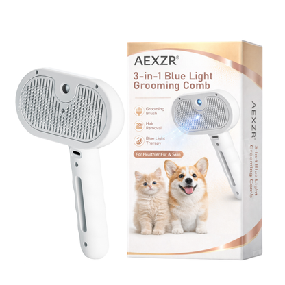 AEXZR® 3-in-1 Blue Light Pet Comb 🧬 Sanitizes, Massages & Desheds | Reduces Odor & Static