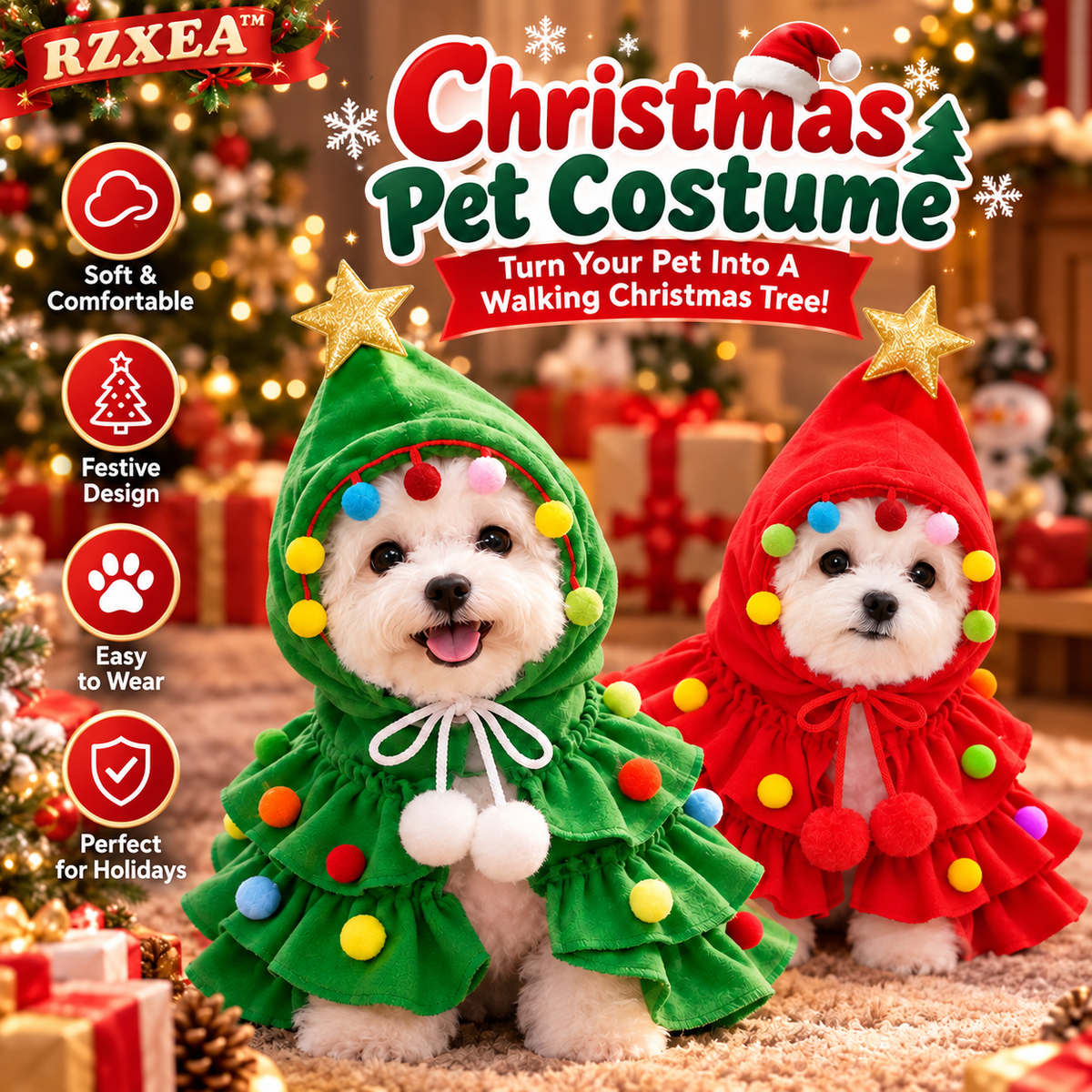 🎄 Christmas Tree Pet Costume – Cozy Winter Dog & Cat Outfit