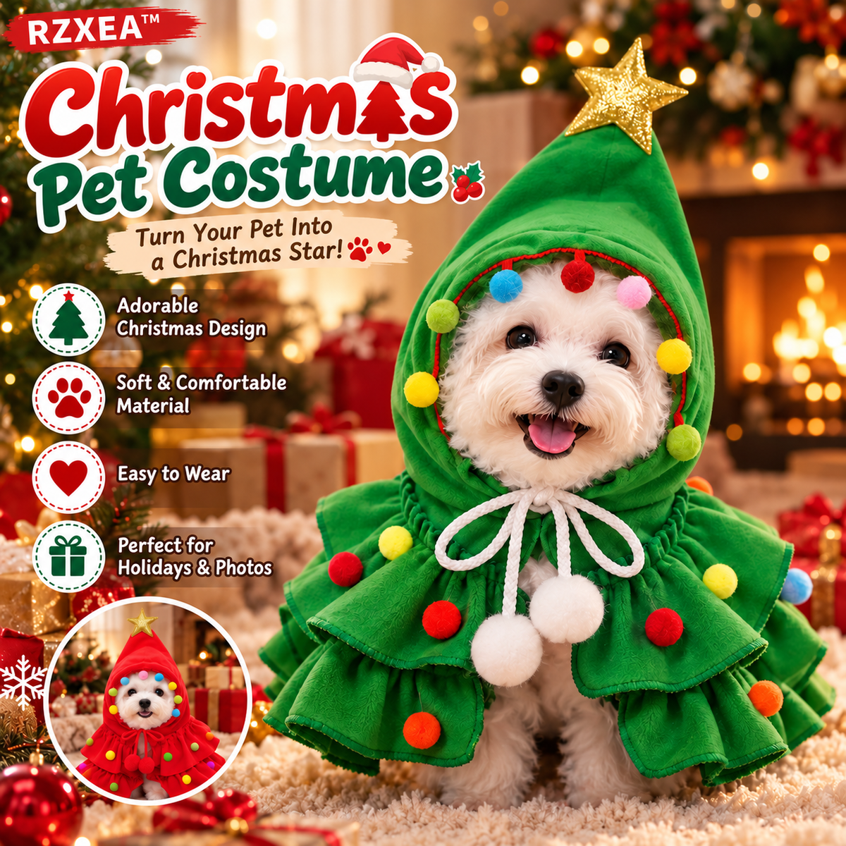🎄 Christmas Tree Pet Costume – Cozy Winter Dog & Cat Outfit