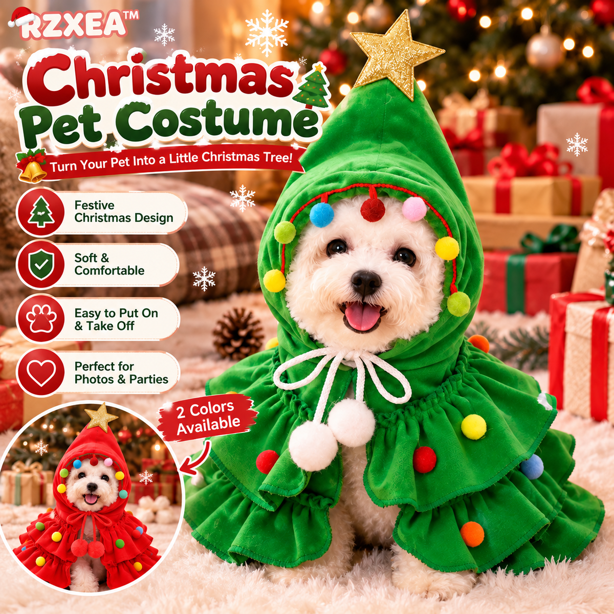 🎄 Christmas Tree Pet Costume – Cozy Winter Dog & Cat Outfit