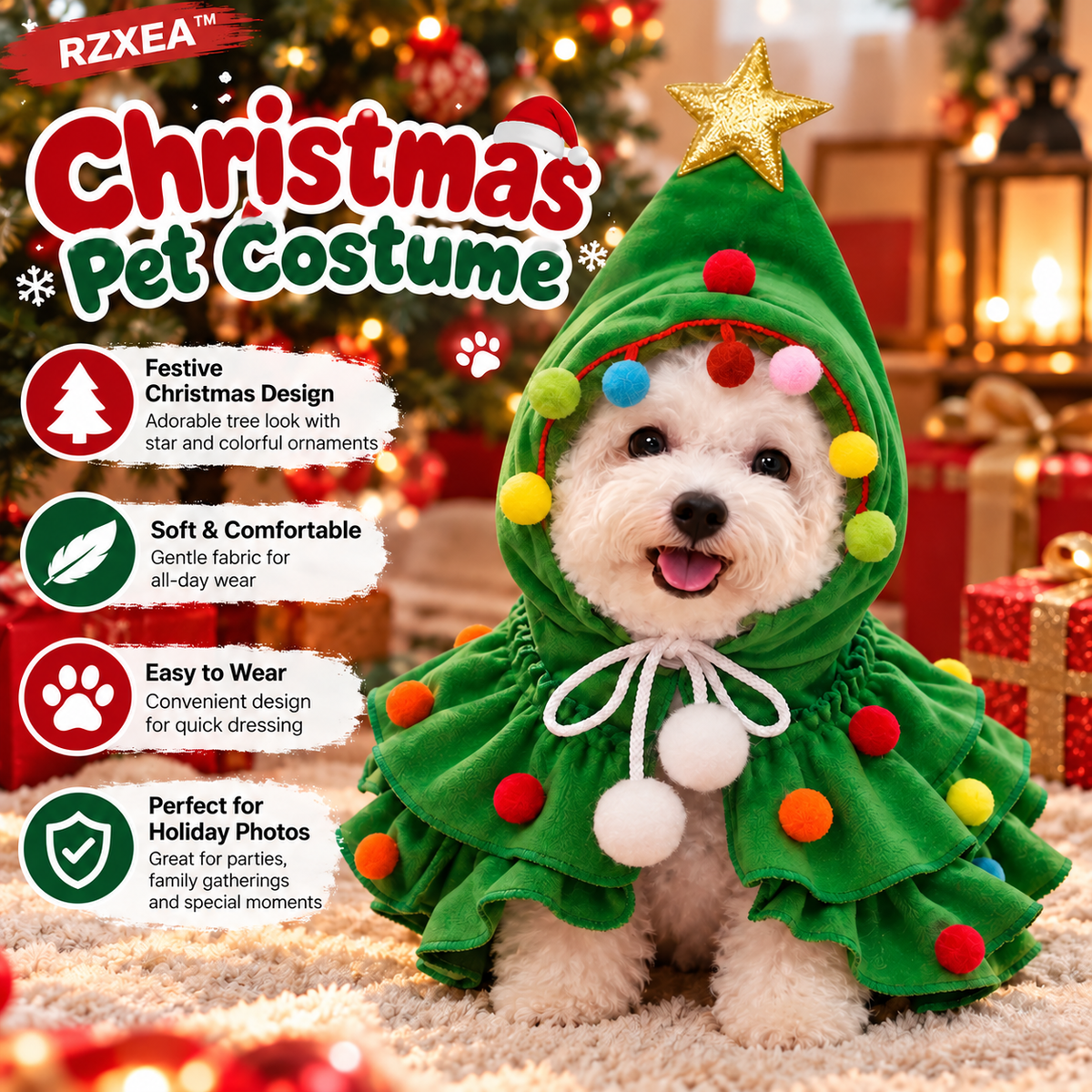 🎄 Christmas Tree Pet Costume – Cozy Winter Dog & Cat Outfit