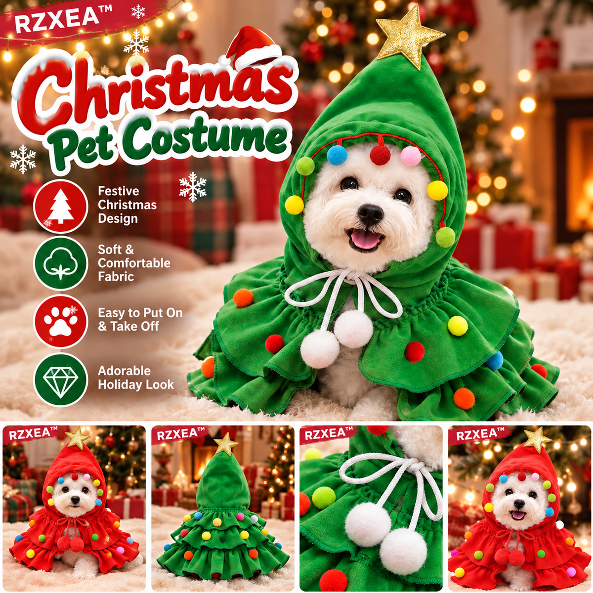 🎄 Christmas Tree Pet Costume – Cozy Winter Dog & Cat Outfit